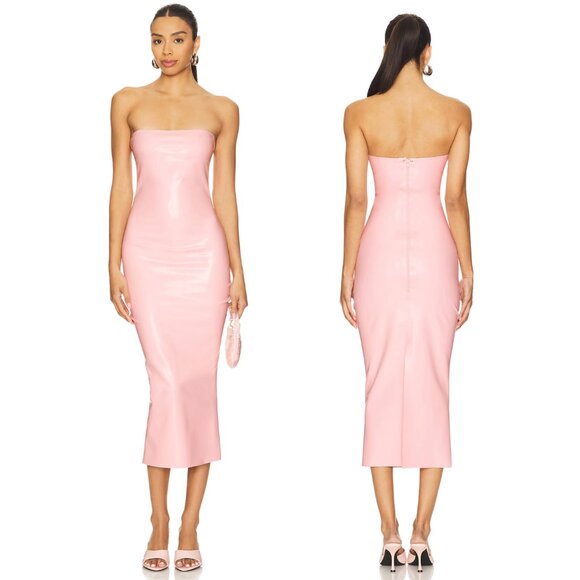 Miaou Lila Midi Dress in Candy Light Pink Latex Sexy Strapless - Picture 1 of 2
